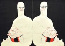 May Stevens Mirrored Big Daddy, c. 1970 Gouache and ink on paper 26 11/16 x 37 13/16 inches (67.8 x 96 cm)