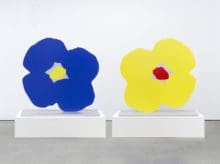 Donald Sultan Blue Poppy Yellow Poppy Nov 4 2013, 2013 Indoor/outdoor double sided aluminum and urethane paint on aluminum base 46 x 47 1/2 x 14 inches (116.8 x 120.7 x 35.6 cm) Edition of 12