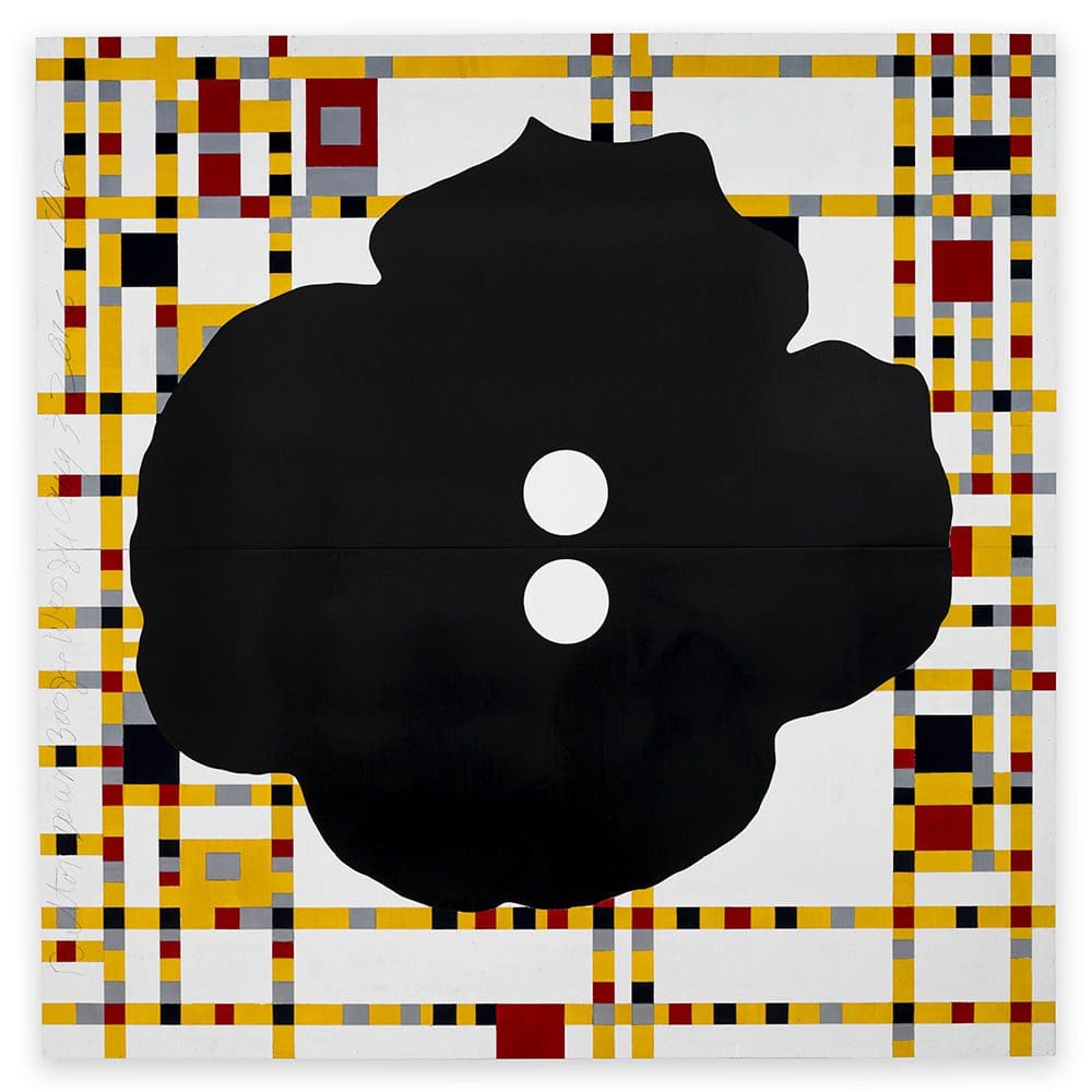 Button Down Boogie Woogie Aug 3 2016, Enamel and flock on masonite, 72 x 72 inches