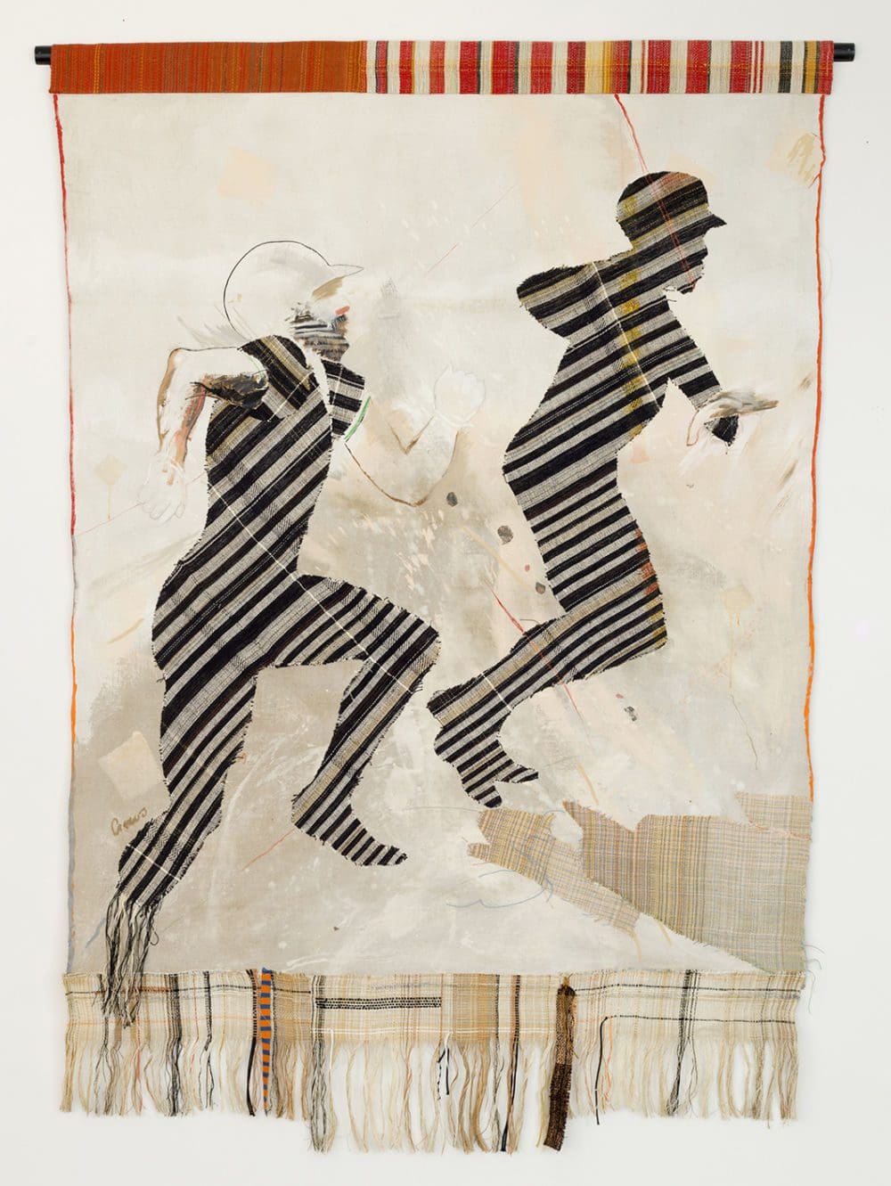 Hits, 1983, Acrylic on canvas with hand-woven fabric, 84 x 70 inches