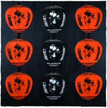 Red and Black Lanterns Aug 23 2007 72" x 72" Enamel, silkscreen, tar, and spackle on tile over masonite