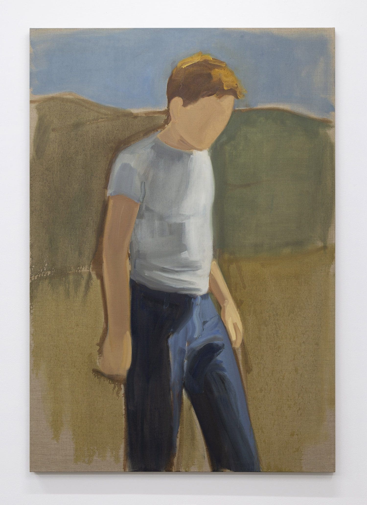 Gideon Rubin Blue Jeans, 2021 Oil on linen 59 1/8 x 41 3/8 inches (150.2 x 105.1 cm)