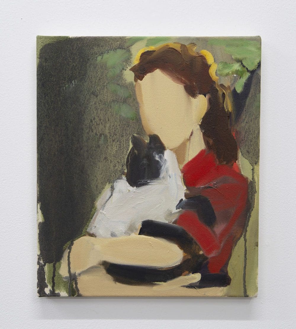 Gideon Rubin Holding a Cat, 2019 Oil on canvas 14 1/8 x 12 inches (35.9 x 30.5 cm)