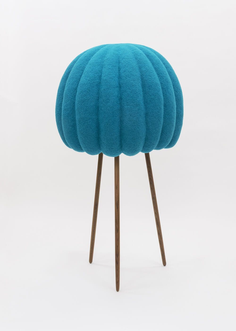 Masako Miki Furutsubaki no Rei (Aged Camellia Flower Spirit), 2023 Wool on EPS foam, walnut wood 49 x 27 x 27 inches (124.5 x 68.6 x 68.6 cm)