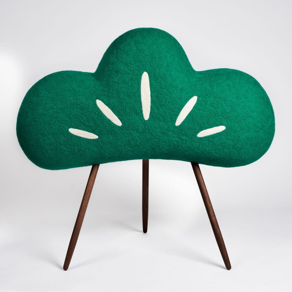 Masako Miki Matsuno-ki Yokai (animated pine tree), 2021 Wool on EPS foam, walnut wood 33 1/2 x 37 1/2 x 18 inches (85.1 x 95.3 x 45.7 cm)