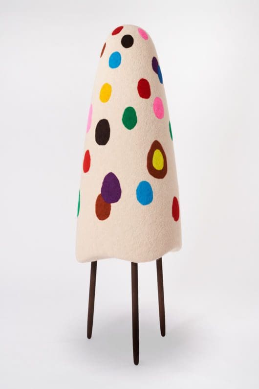 Masako Miki Ittan Momen (animated roll of cotton), 2021 Wool on EPS foam, wenge wood 72 x 14 inches (182.9 x 35.6 cm)
