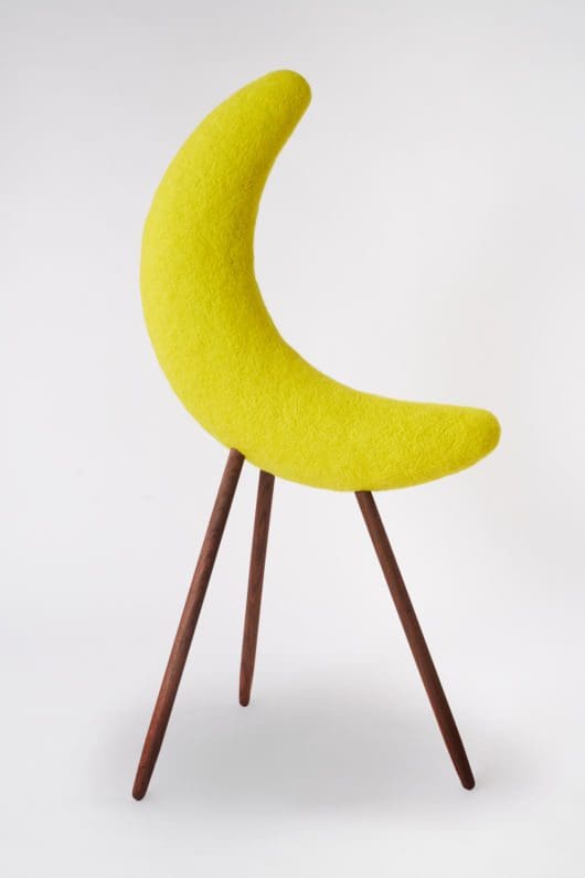 Masako Miki Mikazuki Yokai (animated crescent moon), 2021 Wool on EPS foam, walnut wood 59 x 31 x 26 inches (149.9 x 78.7 x 66 cm)