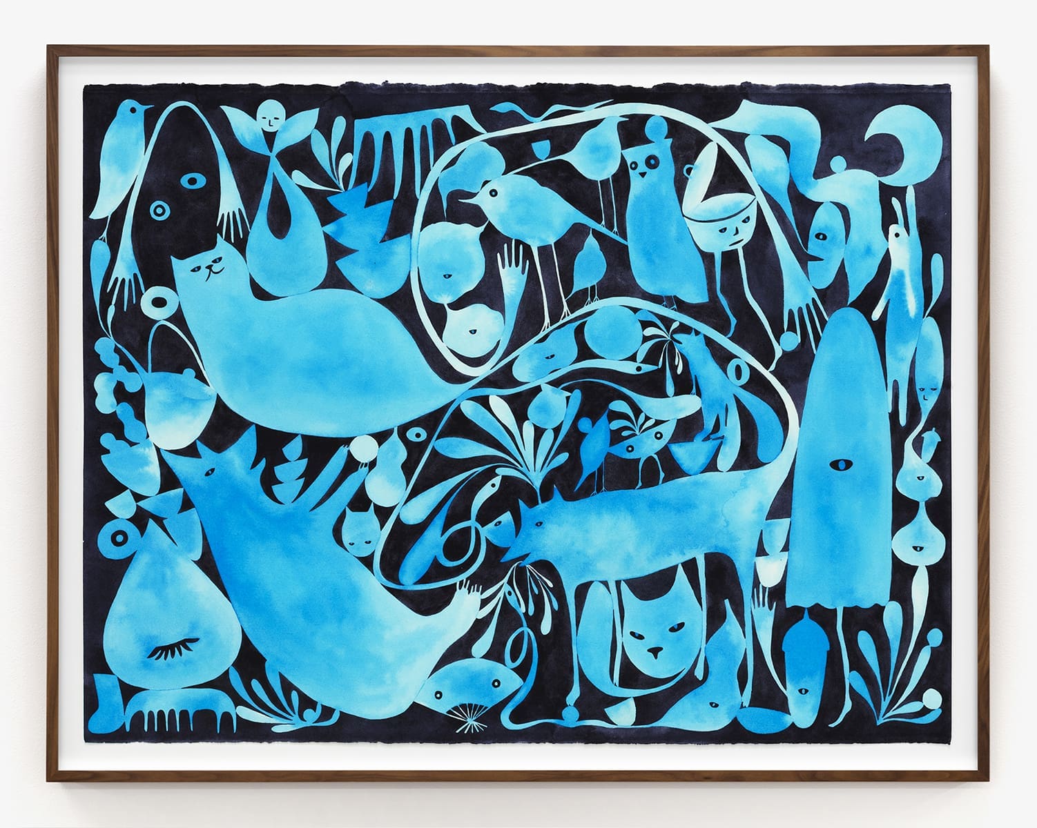 Masako Miki Hyakki Yagho, Night Parade of One Hundred Demons—Haunted Indigo Blue, 2023 Ink and watercolor on paper 22 1/2 x 30 inches (57.2 x 76.2 cm)