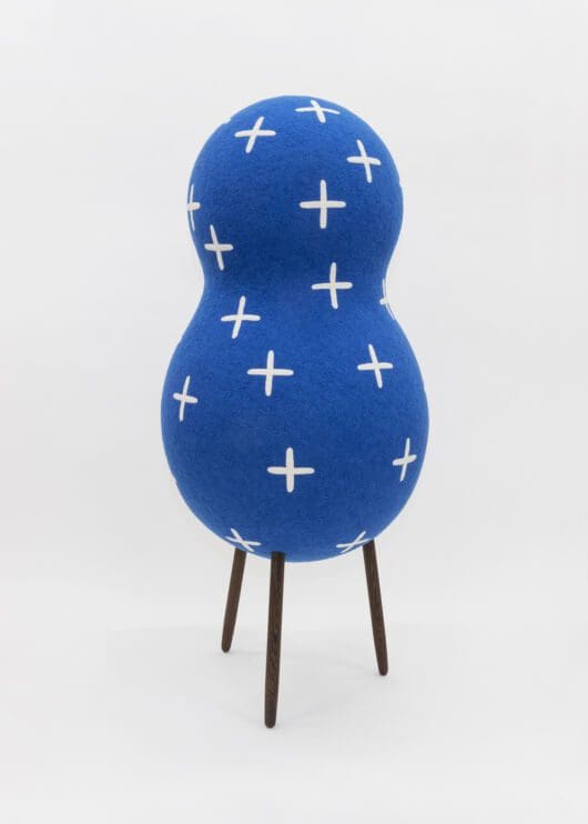 Masako Miki Sashiko Ghost ('little stabs' Traditional Japanese Embroidery), 2023 Wool on EPS foam, walnut wood 61 x 27 x 27 inches (154.9 x 68.6 x 68.6 cm)