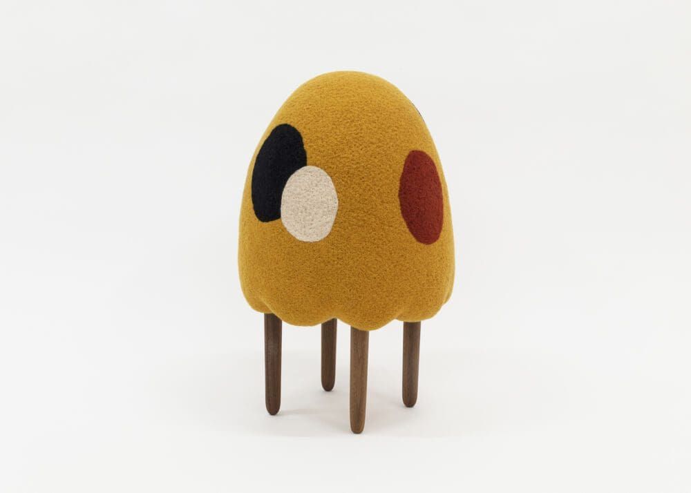 Masako Miki Sound Shapeshifter, 2023 Wool on EPS foam, walnut wood 19 x 12 x 12 inches (48.3 x 30.5 x 30.5 cm)