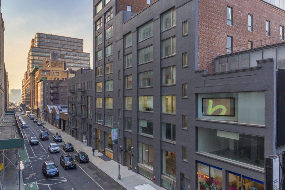 View of Follow the Leader, 2020, from the High Line at 26th Street