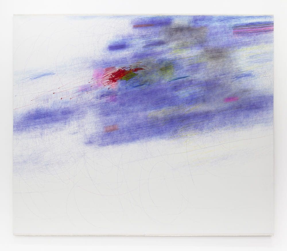 Angiola Gatti Untitled (Senza titolo), 2021 Ballpoint pen, colored pencil, and oil stick on canvas 85 x 101 5/8 inches (215.9 x 258.1 cm)