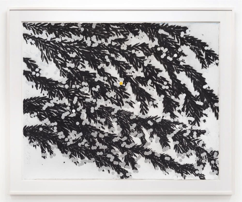 Donald Sultan Steel Mimosa June 10 2022, 2022 Charcoal, acrylic, flocking, and graphite on paper 48 x 60 1/2 inches (121.9 x 153.7 cm)