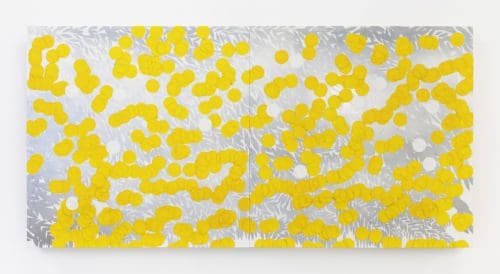 Donald Sultan Mimosas with Silver June 28 2022, 2022 Enamel, acrylic, and graphite on masonite 48 x 96 inches (121.9 x 243.8 cm)