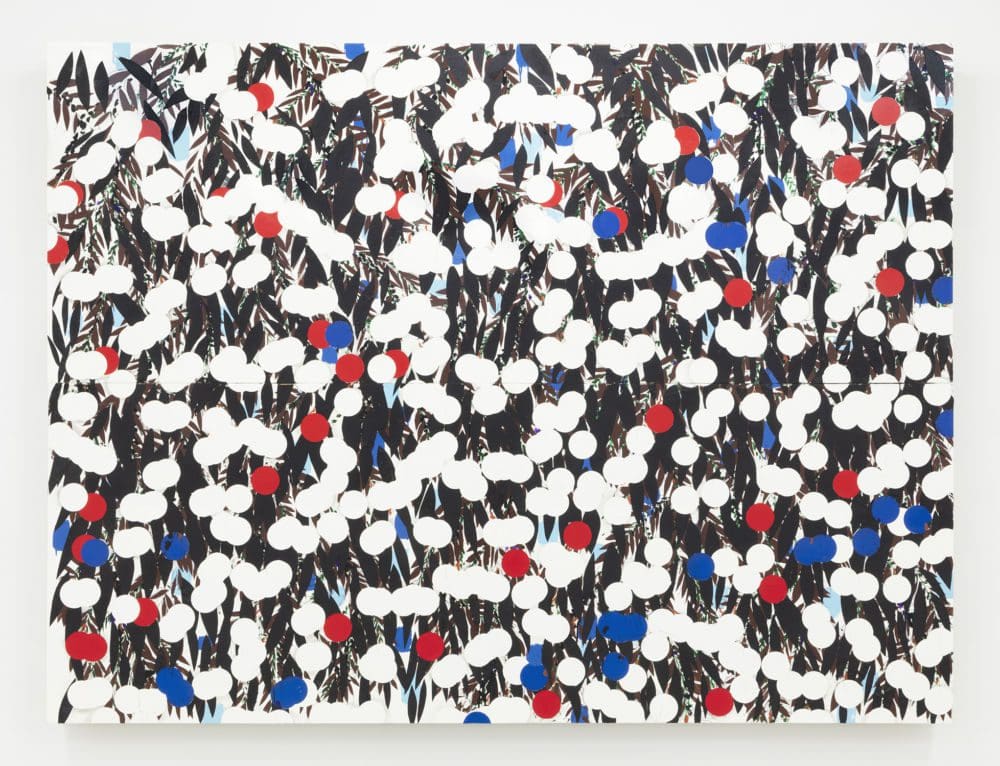 Donald Sultan Mixed Berries Aug 25 2021, 2021 Enamel, vinyl, tar, ink, and graphite on masonite 72 x 96 inches (182.9 x 243.8 cm)