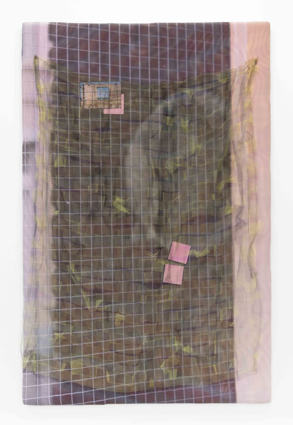 Emma Safir, Veils I, 2020 Digital collage, printed on silk, spandex, woven tulle, applique, foam core, upholstery foam, silk tread, 57 x 37 inches (144.8 x 94 cm)