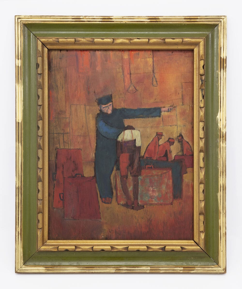 George Nelson Preston Go to the Colored Waiting Room (Roanoke, Virginia), 1954 Oil on board 18 x 14 inches (45.7 x 35.6 cm) Framed Dimensions: 23 1/2 x 19 1/2 inches (59.7 x 49.5 cm)