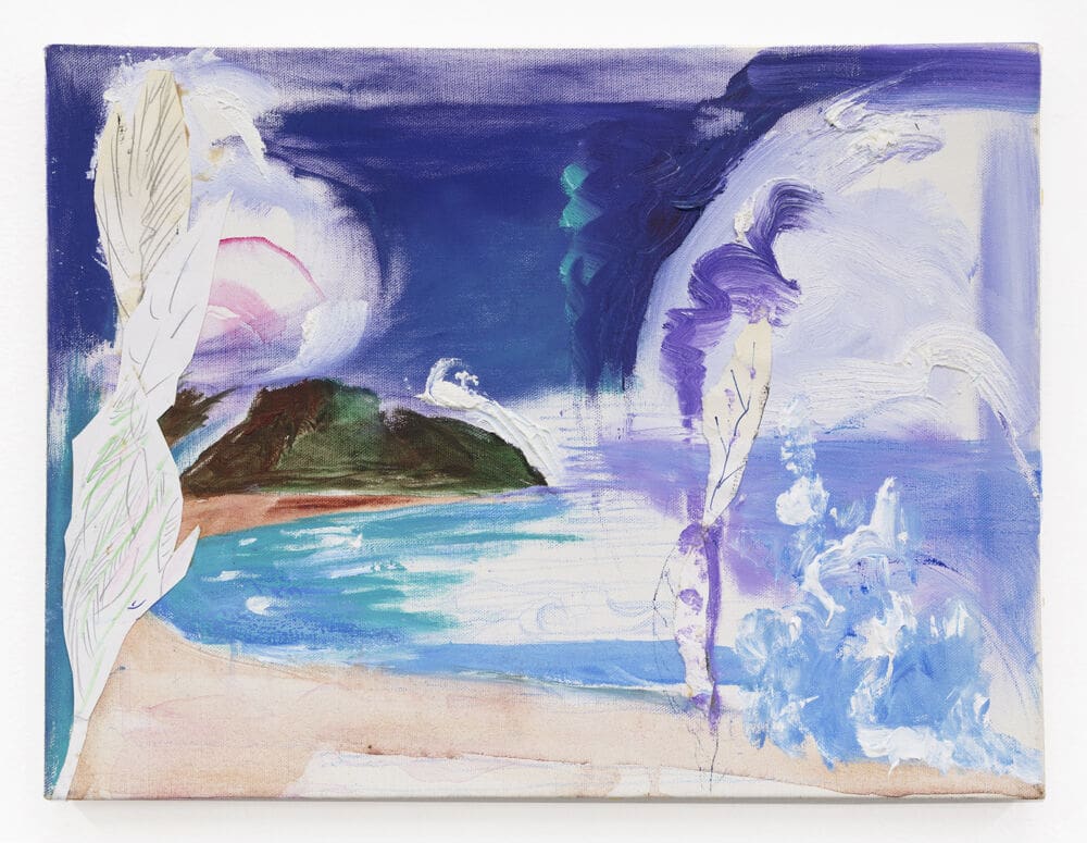 George Nelson Preston From the Ayahuasca Notebook: View Toward Leme From Copacabana, 2016 Oil on canvas with cut paper 12 x 15 3/4 inches (30.5 x 40 cm)