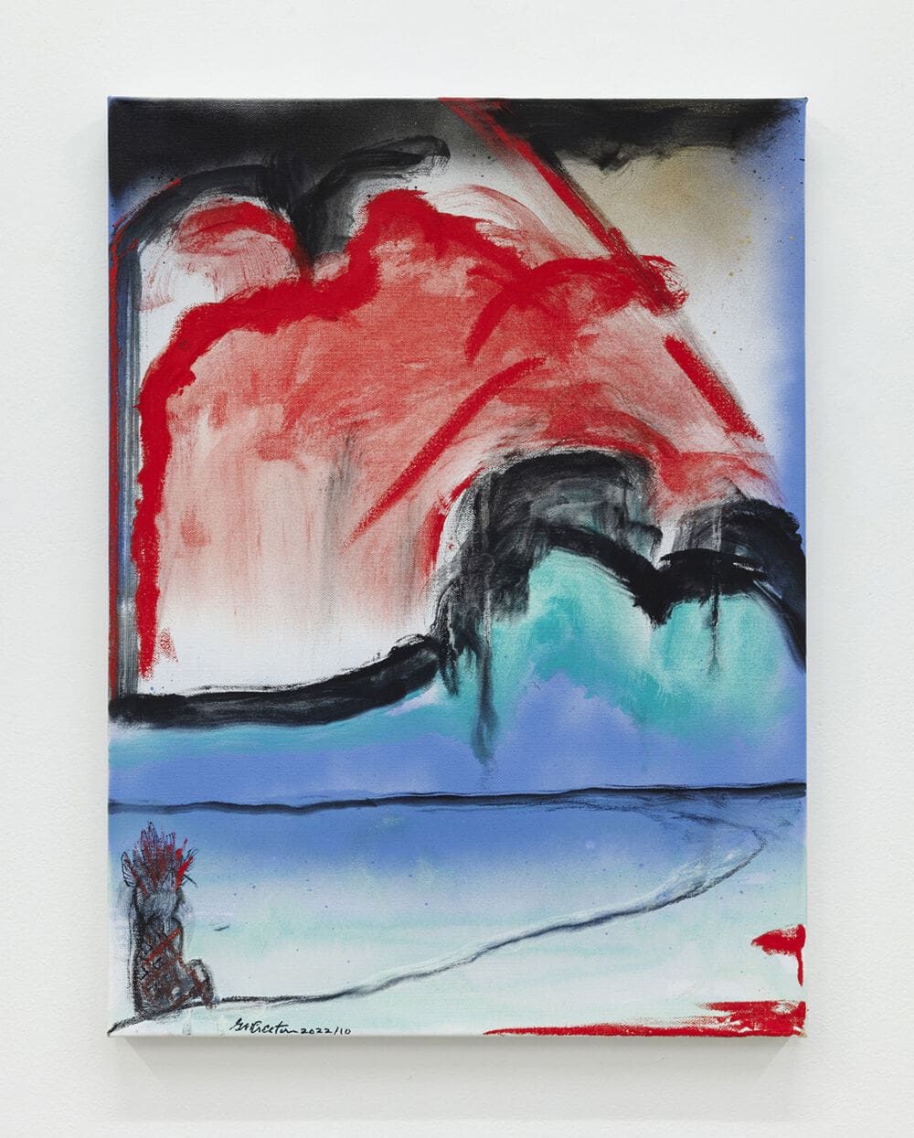 George Nelson Preston From The Ayahuasca Notebook: Shaman Txai Kuin Contemplating Arpoador Beach and Beyond (II) / Do caderno de Ayahuasca: Pajé Txai Kuin contemplando a Praia Arpoador é alem (II), 2022 Oil on canvas 24 x 18 inches (61 x 45.7 cm)