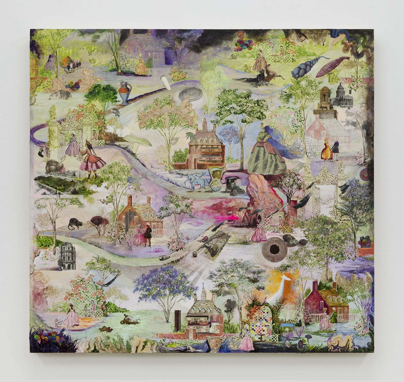 Josh Dorman Yore, 2022 Ink, acrylic, antique pictures on panel 36 x 38 x 2 inches (91.4 x 96.5 x 5.1 cm)