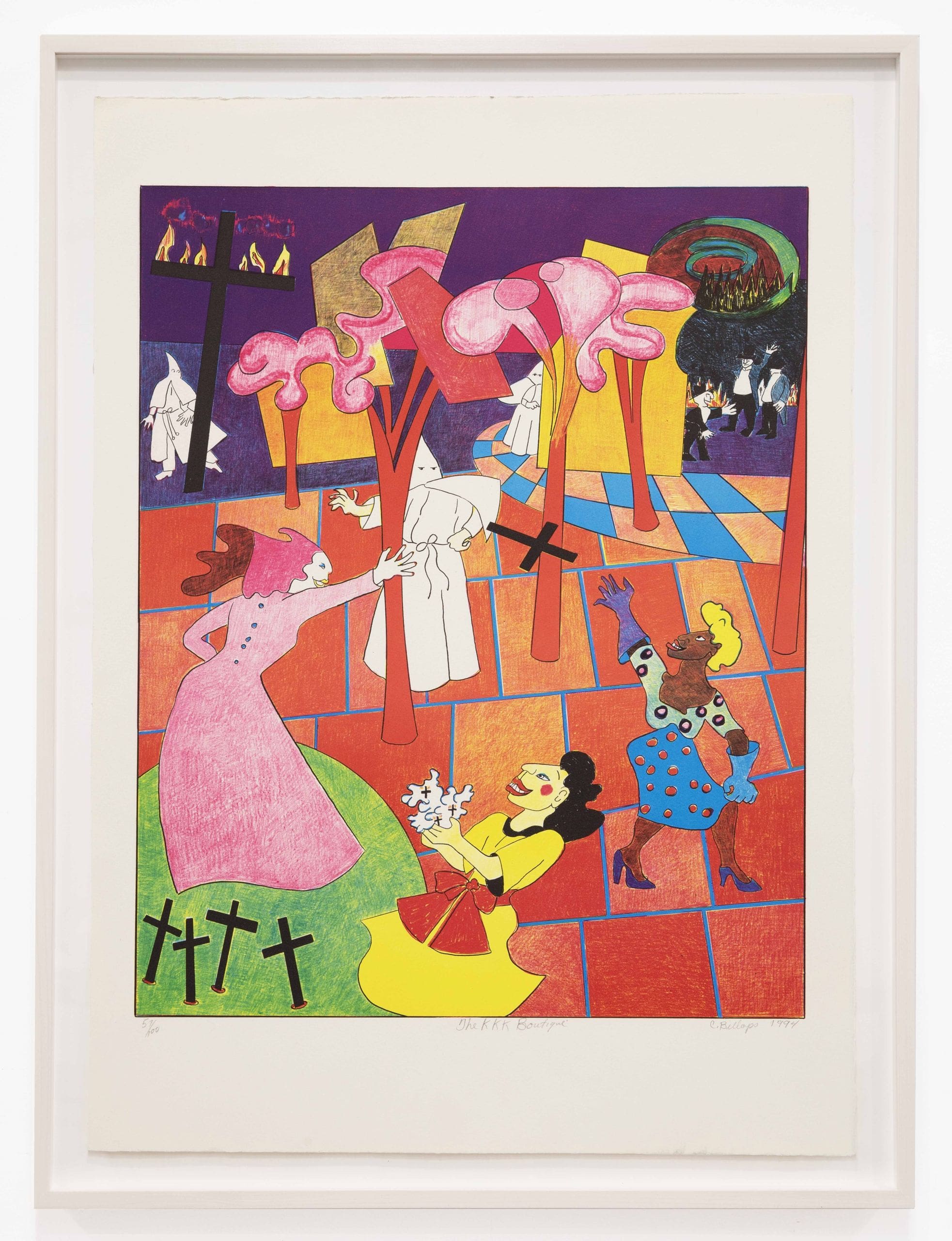 Camille Billops The KKK Boutique, 1994 Etching and aquatint Image Dimensions: 23 3/4 x 19 inches (60.3 x 48.3 cm) Framed Dimensions: 32 15/16 x 24 13/16 inches (83.7 x 63 cm) Edition 57 of 100
