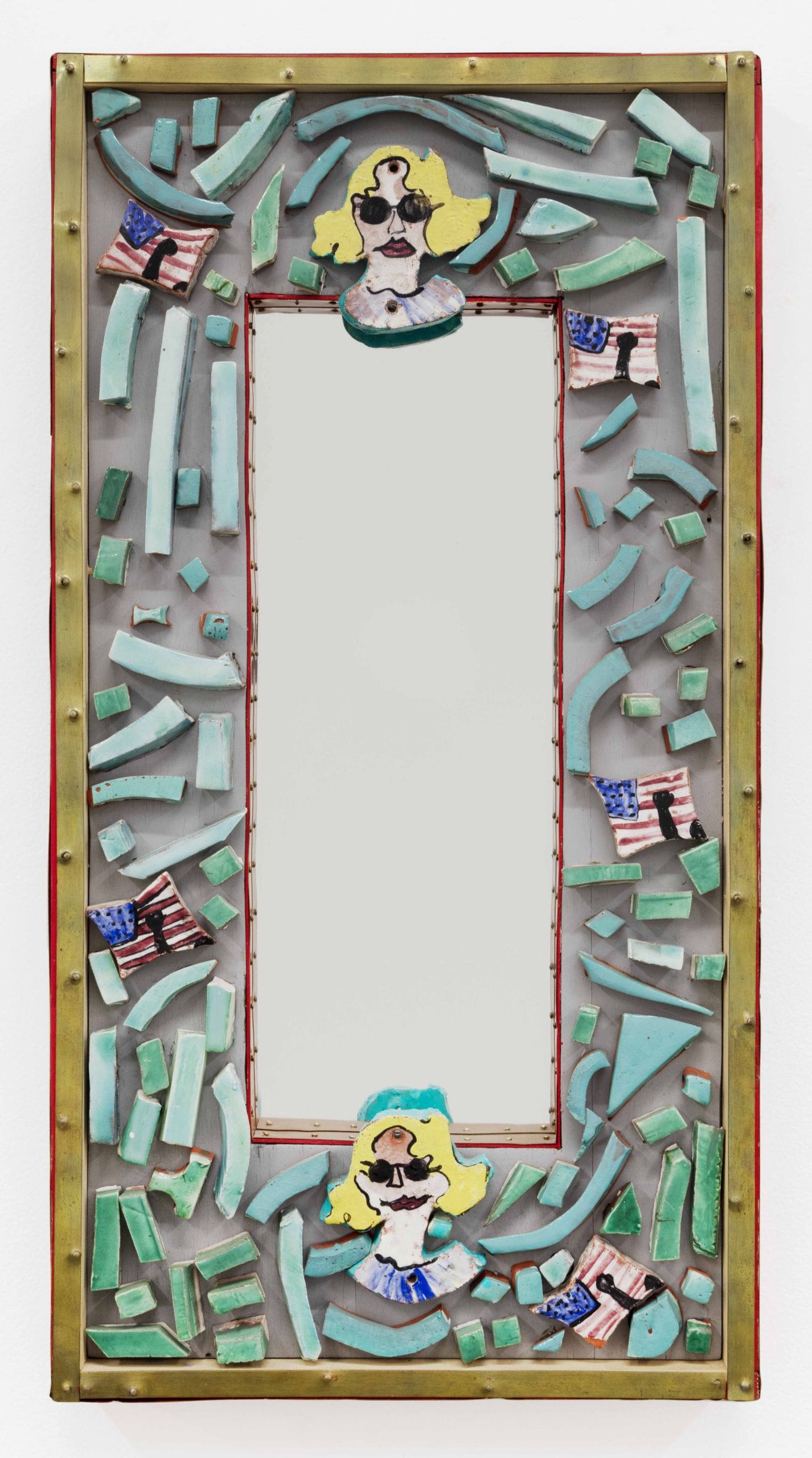 Camille Billops White Woman with US Flags, 2011 Ceramic mirror with copper acrylic paint 25 x 13 inches (63.5 x 33 cm)