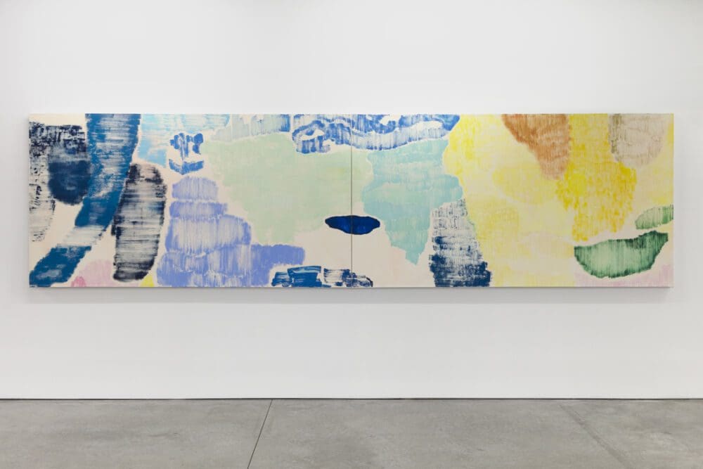 Tim Braden, Teotihuacan, 2022, Oil on canvas (diptych), Overall 50 3/8 x 188 3/16 inches (128 x 478 cm), Each Panel 50 3/8 x 94 1/16 inches (128 x 239 cm)