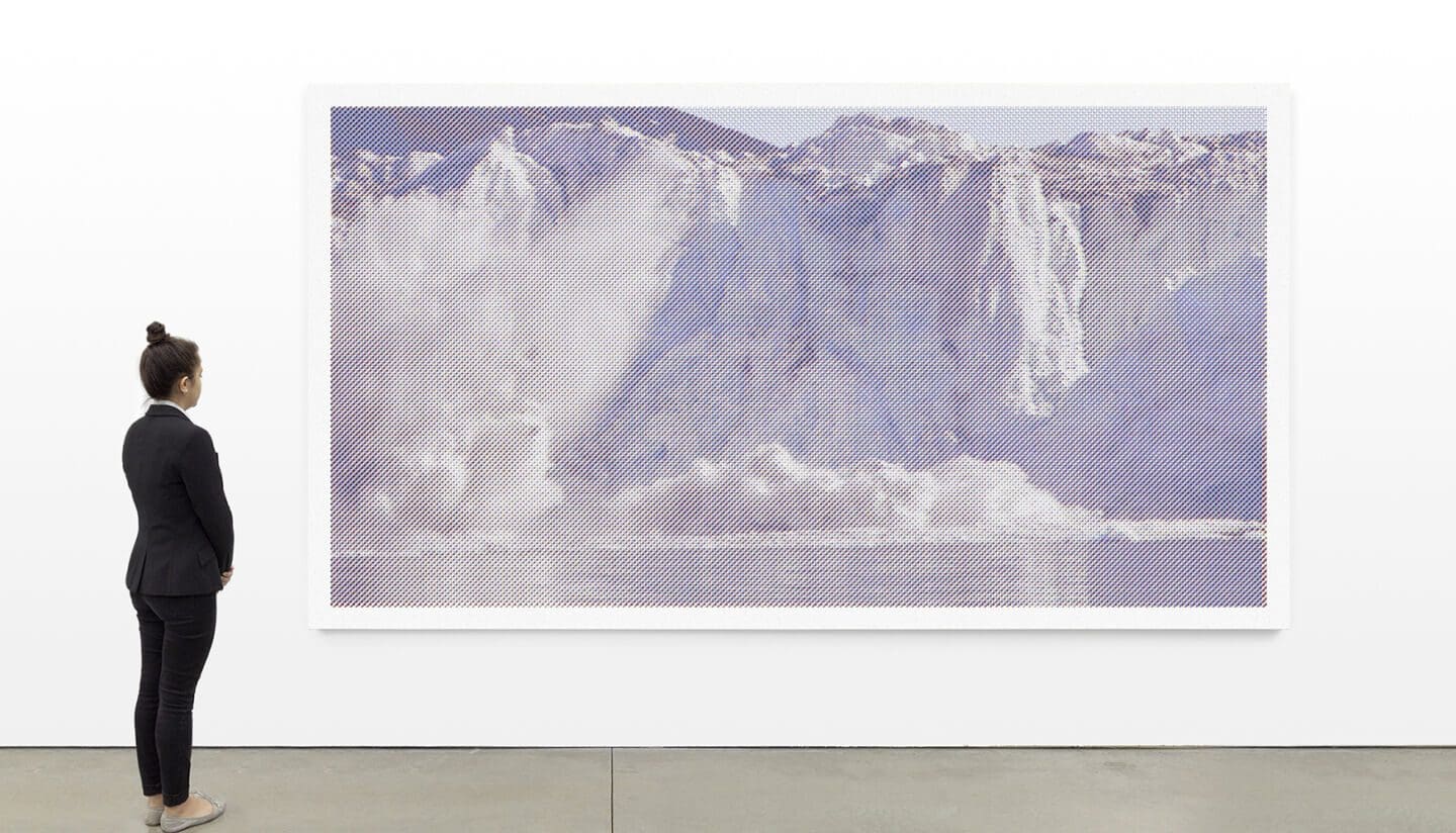 Anne-Karin Furunes Calving Glacier X, Kronebreen, Svalbard, 2023 Acrylic on canvas, perforated 78 7/8 x 145 inches (200.3 x 368.3 cm)