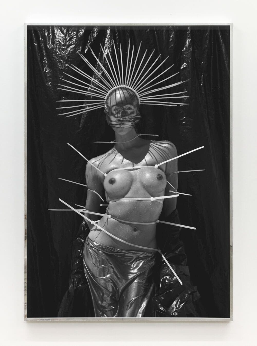 Martine Gutierrez Guadalupe from ANTI-ICON: APOKALYPSIS, 2021 C-print mounted on Dibond, hand-distressed welded aluminum frame, optium plexi Image Dimensions: 55 x 38 1/2 inches (139.7 x 97.8 cm) Framed Dimensions: 55 1/2 x 38 3/4 inches (141 x 98.4 cm) Edition 1 of 7, plus 3AP