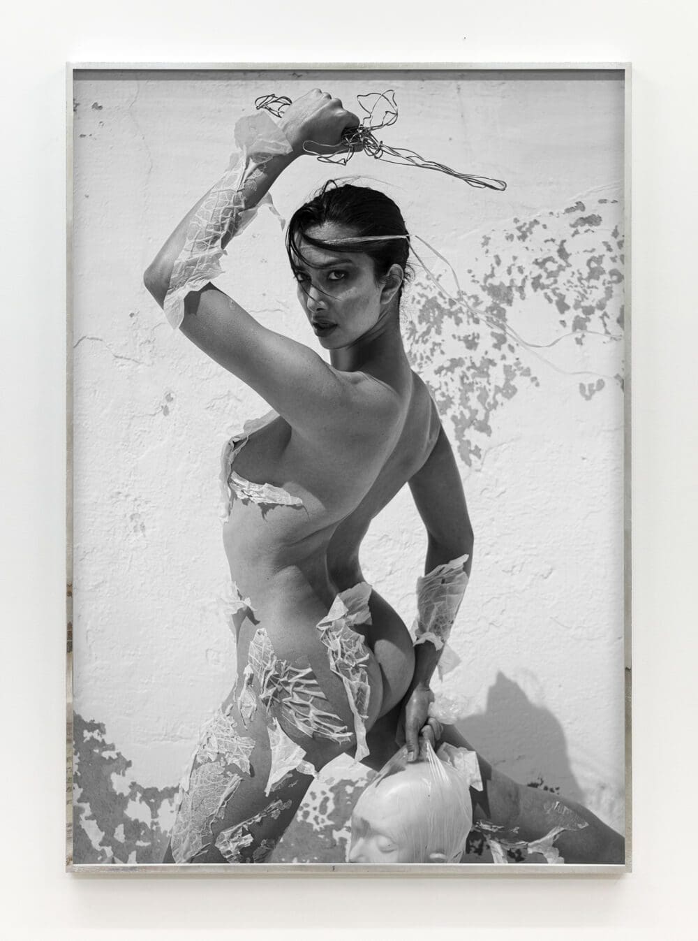 Judith from ANTI-ICON: APOKALYPSIS, 2021 C-print mounted on Dibond, hand-distressed welded aluminum frame, optium plexi Image Dimensions: 55 x 38 1/2 inches (139.7 x 97.8 cm) Framed Dimensions: 55 1/2 x 38 3/4 inches (141 x 98.4 cm) (139.7 x 97.8 cm) Edition of 7