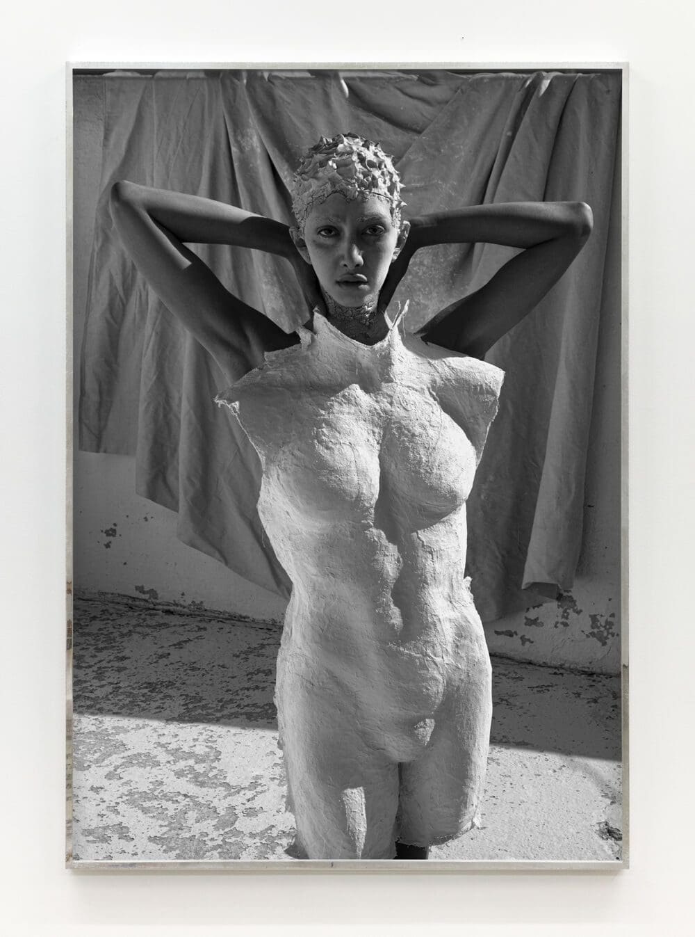 Martine Gutierrez Mulan from ANTI-ICON: APOKALYPSIS, 2021 C-print mounted on Dibond, hand-distressed welded aluminum frame, optium plexi Image Dimensions: 55 x 38 1/2 inches (139.7 x 97.8 cm) Framed Dimensions: 55 1/2 x 38 3/4 inches (141 x 98.4 cm) (139.7 x 97.8 cm) Edition of 7