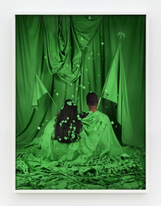 Stephanie Syjuco Chromakey Aftermath (Standard Bearers), 2019 Archival pigment print Image Dimensions: 40 x 30 inches (101.6 x 76.2 cm) Framed Dimensions: 41 x 31 inches (104.1 x 78.7 cm) Edition of 8