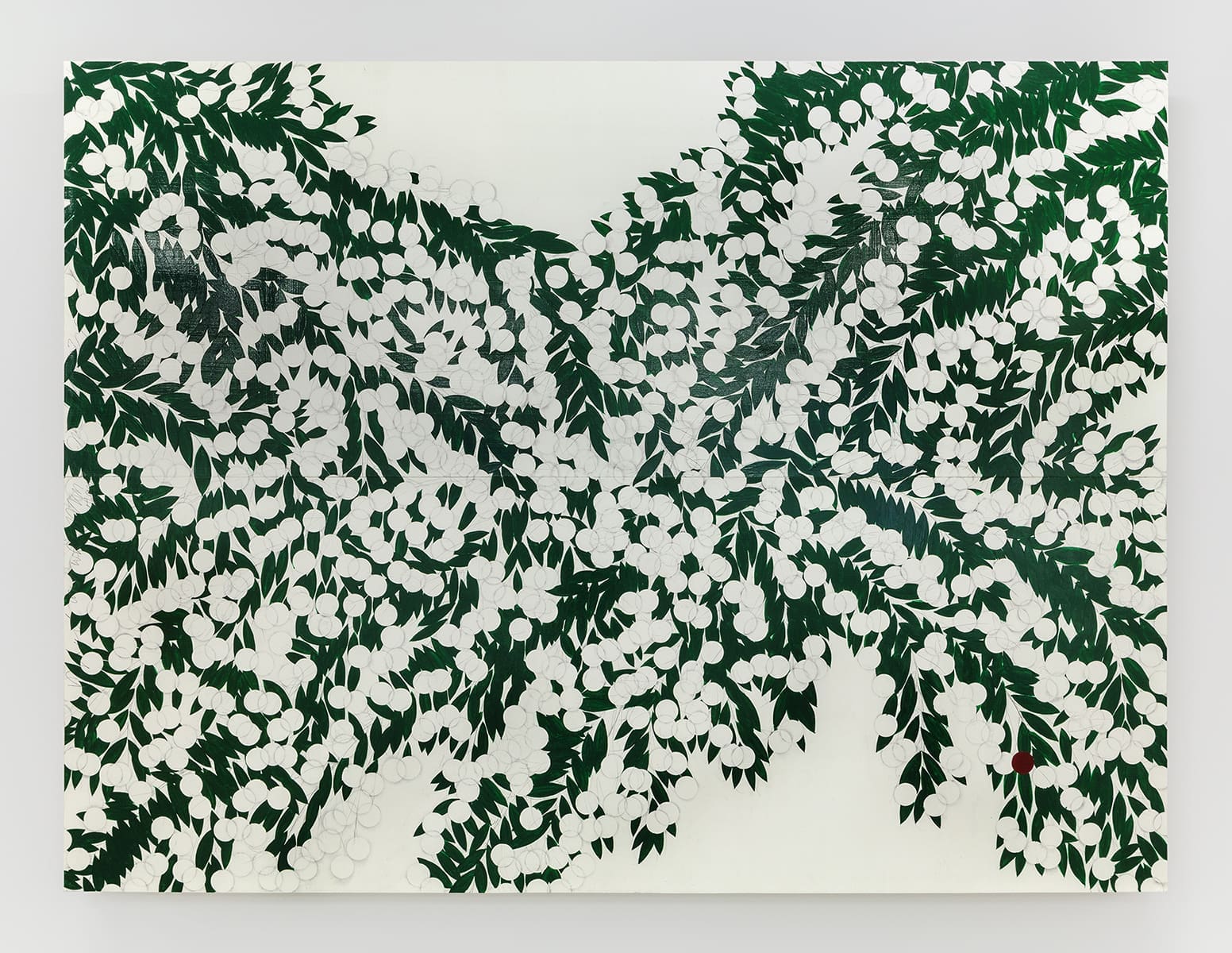 Donald Sultan Black and White Mimosa with Anomaly July 18 2024, 2024 Enamel, cement, silver spray paint, graphite on masonite 72 x 96 inches (182.9 x 243.8 cm)